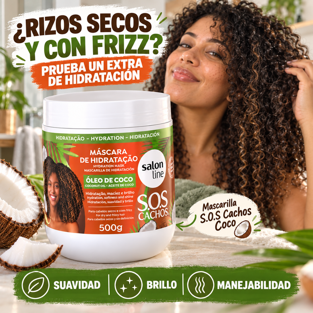 Salon Line – Mascarilla Hidratante para Cabello Rizado con Coco 500 g