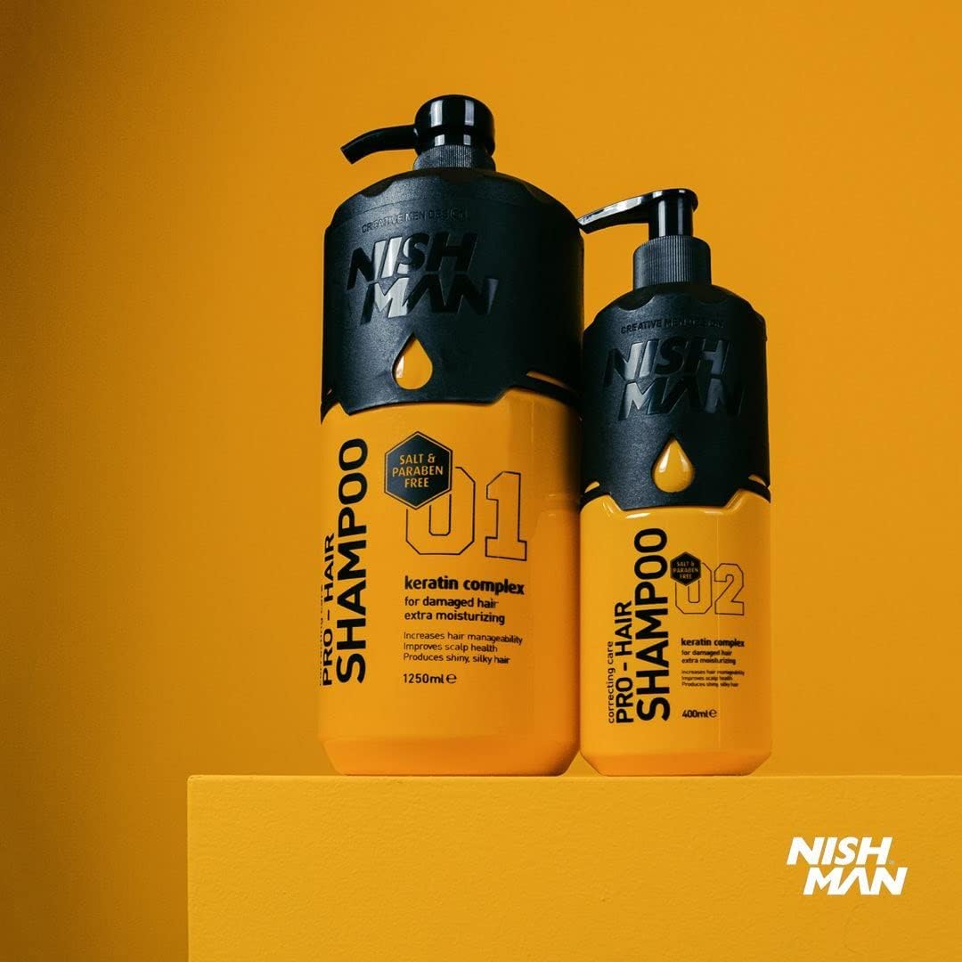 Nishman Hair Shampoo - Reparación Y Cuidado Del Cabello Sano Y Dañado - Cuidado Capilar De Lujo Para Todo Tipo De Cabello (400ML, Keratin Complex).