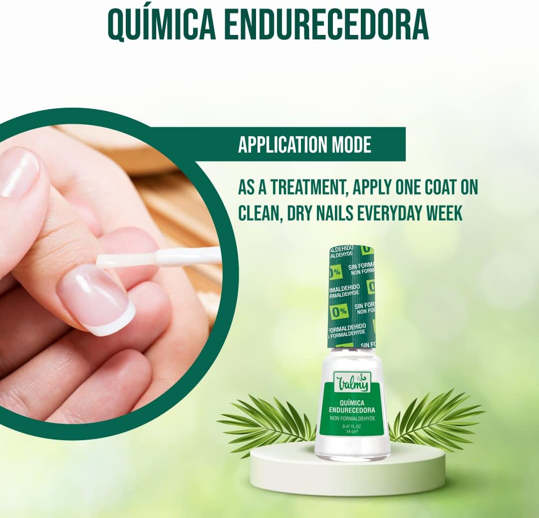 Valmy Química Endurecedora de Uñas, Libre de Formaldehído 7 Free, Tratamiento Fortalecedor y Protector -14 ml