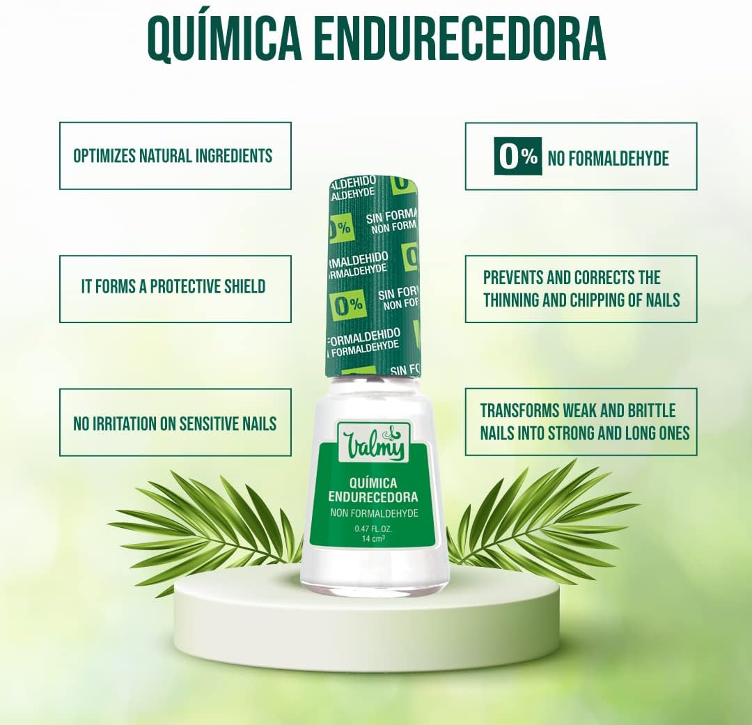 Valmy Química Endurecedora de Uñas, Libre de Formaldehído 7 Free, Tratamiento Fortalecedor y Protector -14 ml
