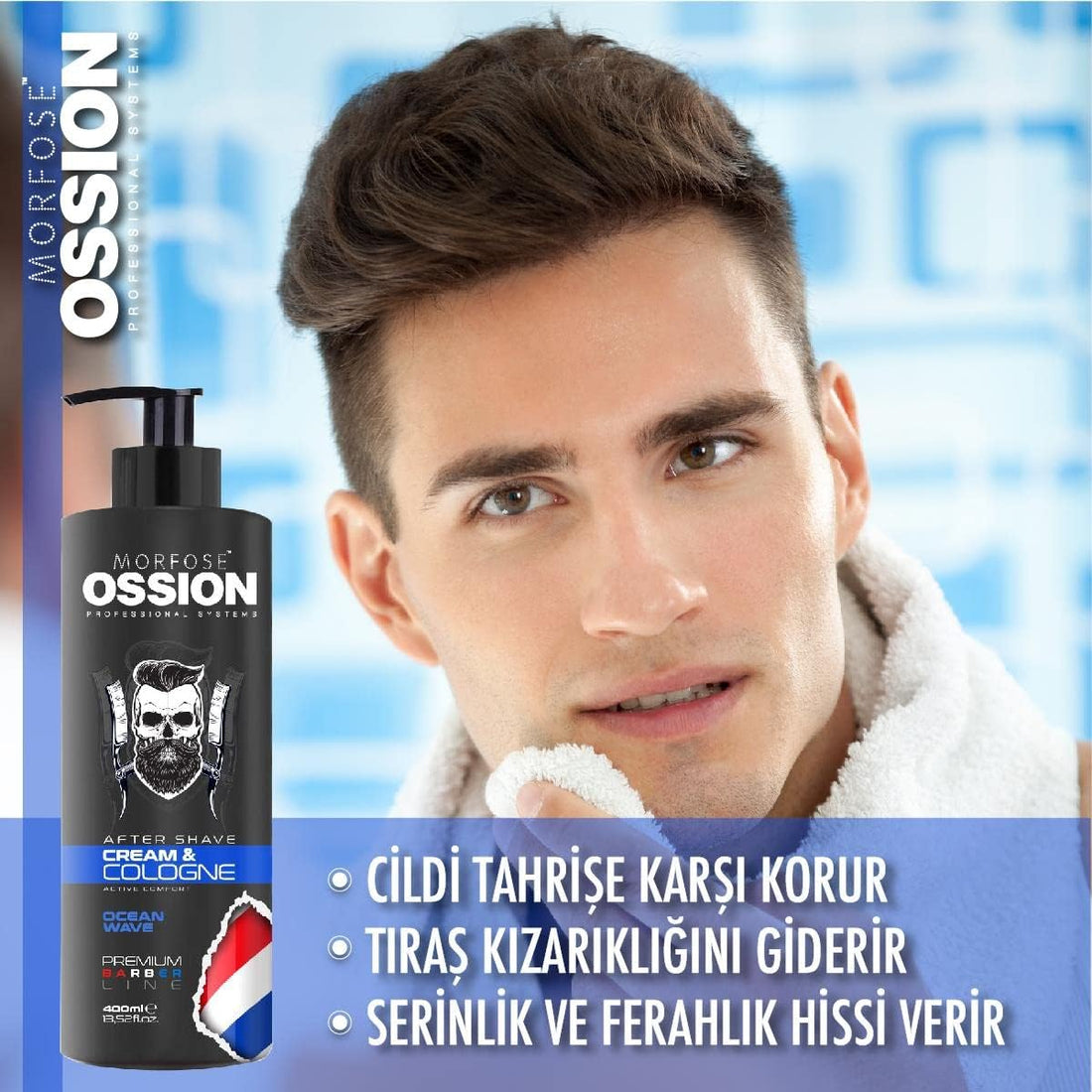 Morfose Ossion Premium Barber Line Series Aftershave Cream and Cologne Ocean Wave 400 ml