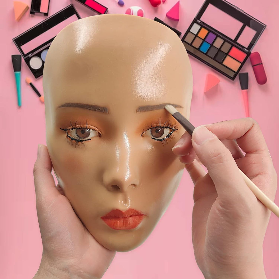 Cara de maniquí de maquillaje reutilizable, con soporte