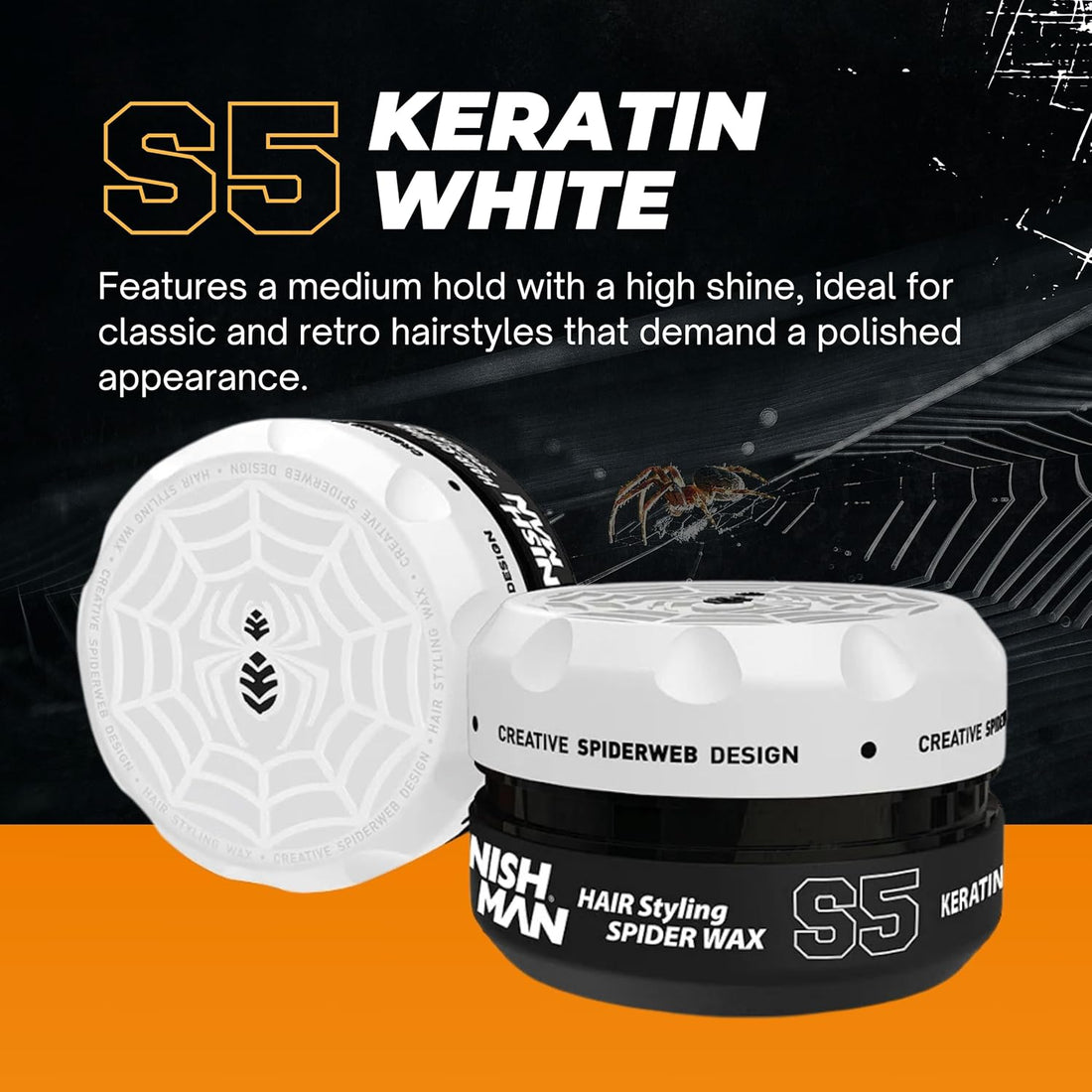 NISHMAN Cera Aqua Spider S5 - Keratin White 150g - Fijación Fuerte, Acabado Brillante y Estilizado Flexible para Todo Tipo de Cabello