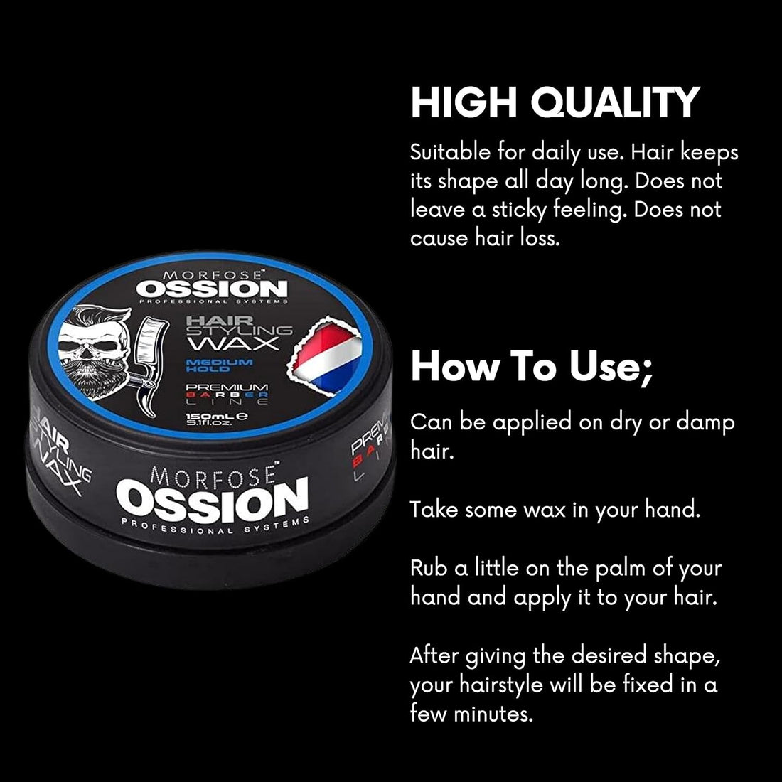 Morfose Barber Wax (Medium Hold), cera premium para el pelo para hombres, brillo natural, fácil aplicación, duradera, soluble en agua