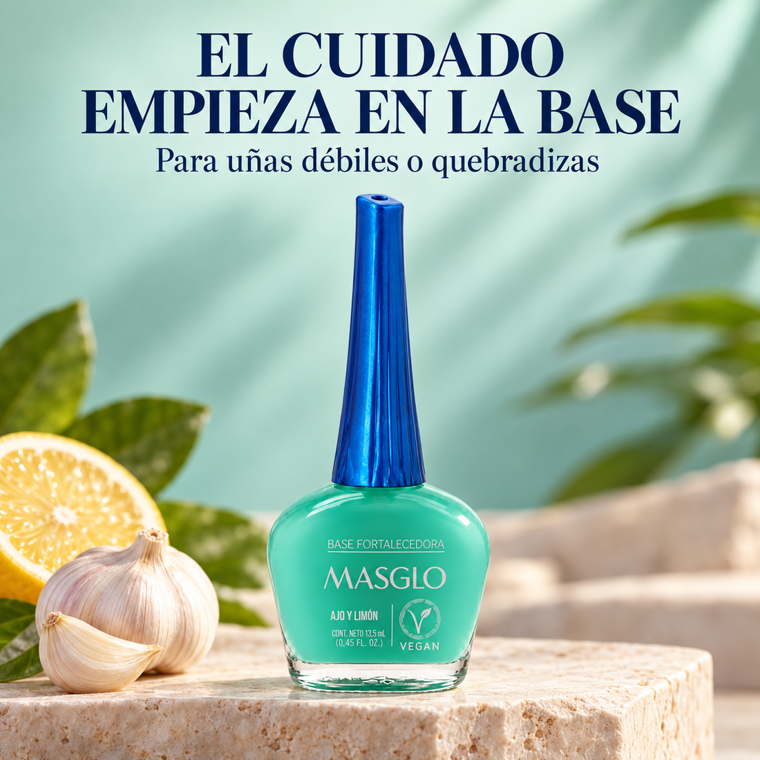 Masglo – Base Fortalecedora Ajo y Limón para Uñas Débiles 13,5 ml