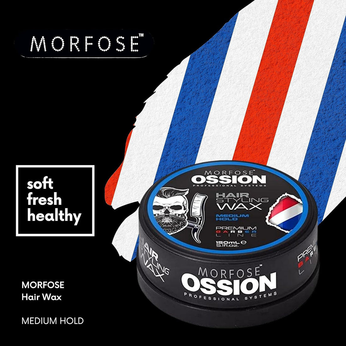 Morfose Barber Wax (Medium Hold), cera premium para el pelo para hombres, brillo natural, fácil aplicación, duradera, soluble en agua