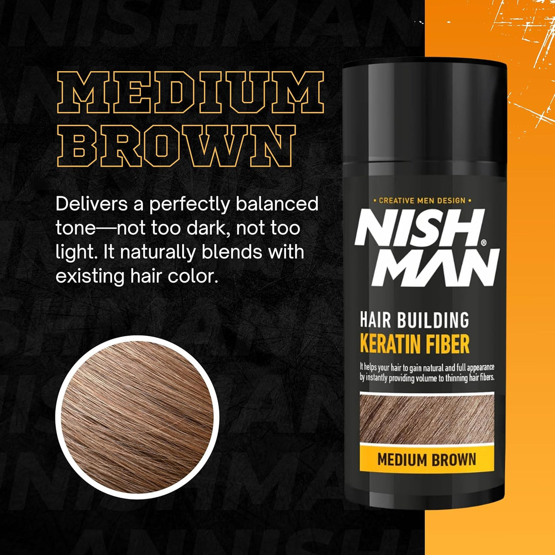 NISHMAN Hair Building Keratin Fiber - Marrón Medio 21g