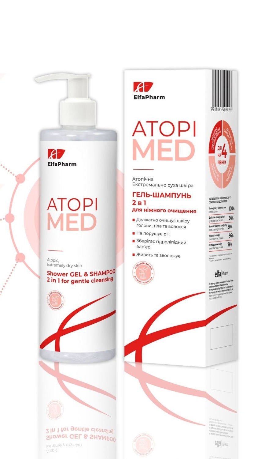 ELFA PHARM Atopi Med Gel-champú 2 en 1 para la limpieza de la piel atópica y extremadamente seca de bebés, niños y adultos 400 ml