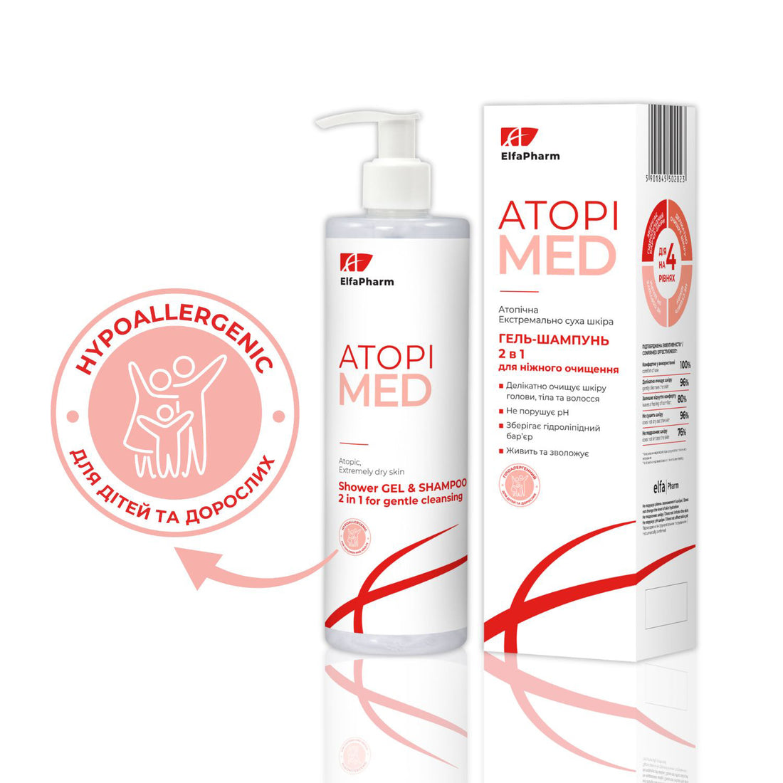 ELFA PHARM Atopi Med Gel-champú 2 en 1 para la limpieza de la piel atópica y extremadamente seca de bebés, niños y adultos 400 ml