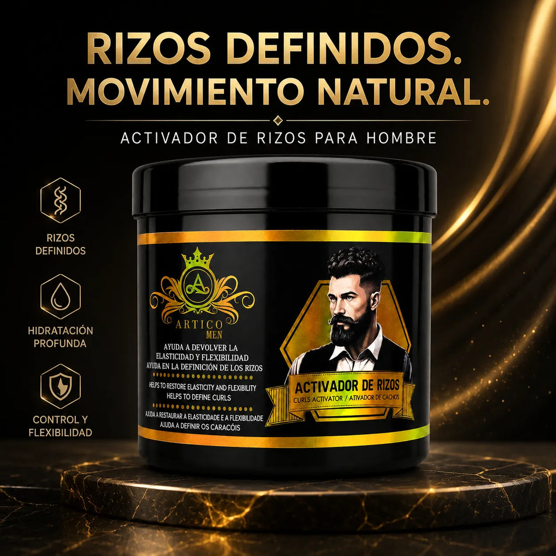 Artico Men – Activador de Rizos con Karité, Aloe Vera y Queratina para Cabello Rizado y Ondulado 500ml