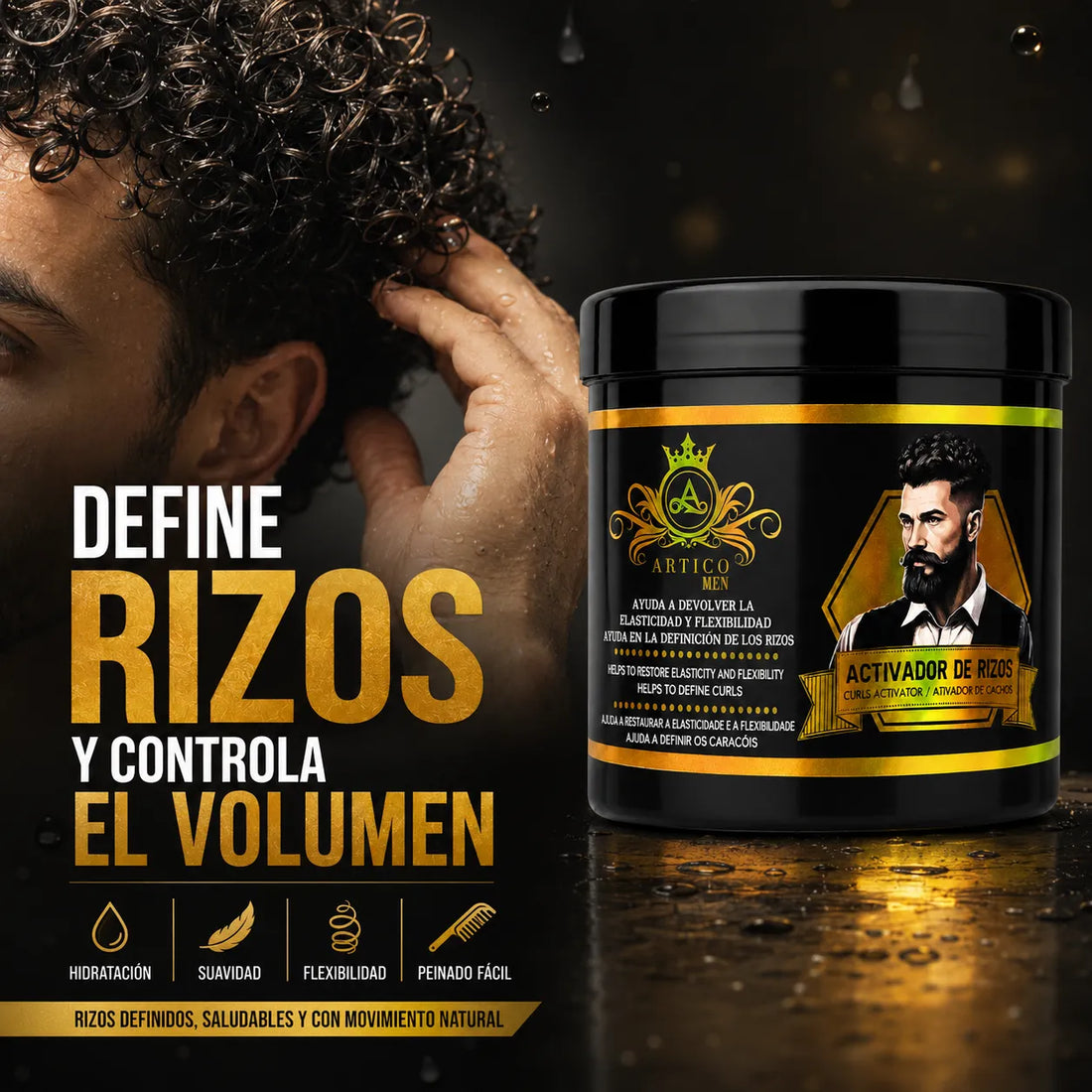 Artico Men – Activador de Rizos con Karité, Aloe Vera y Queratina para Cabello Rizado y Ondulado 500ml