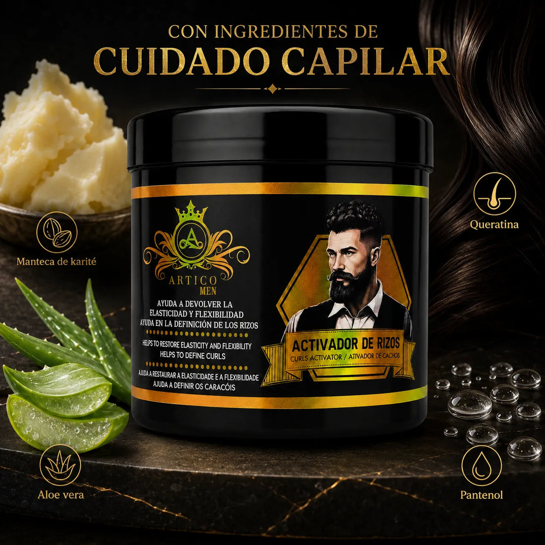 Artico Men – Activador de Rizos con Karité, Aloe Vera y Queratina para Cabello Rizado y Ondulado 500ml