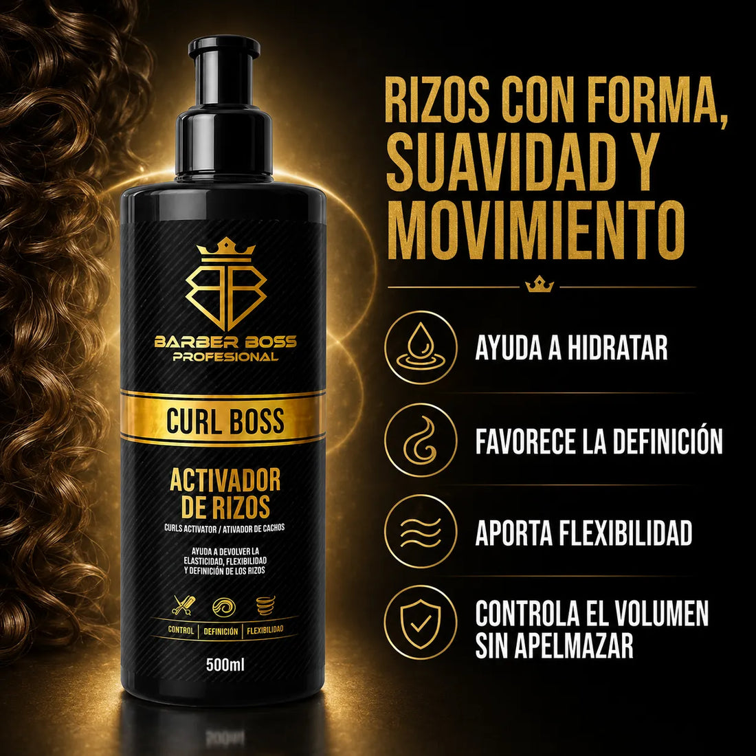 Barber Boss – Activador de rizos para cabello rizado y ondulado 500ml