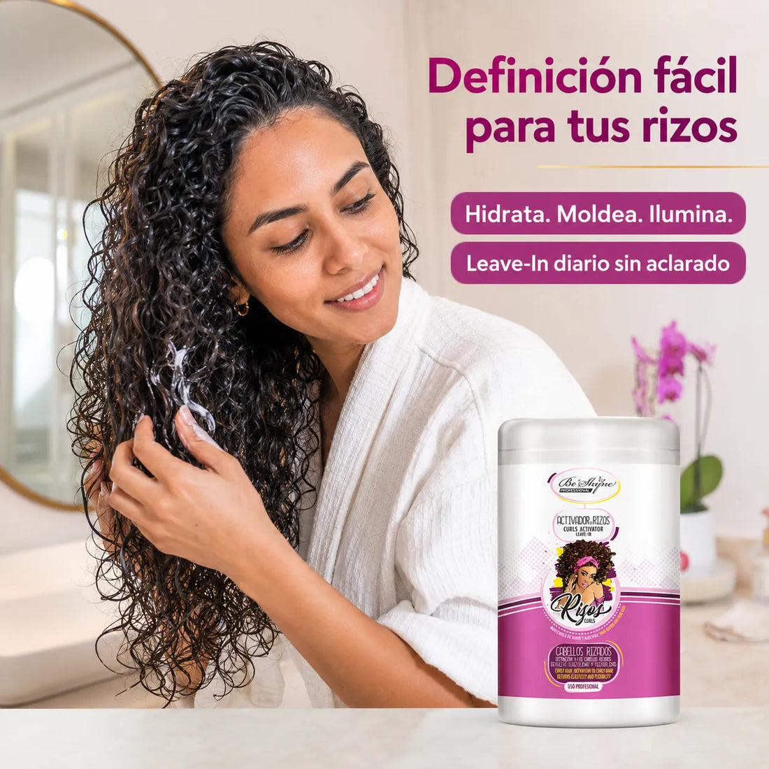 Be´Shyne – Activador de Rizos Leave-In con Karité y Keratina para Cabello Rizado 1000ml
