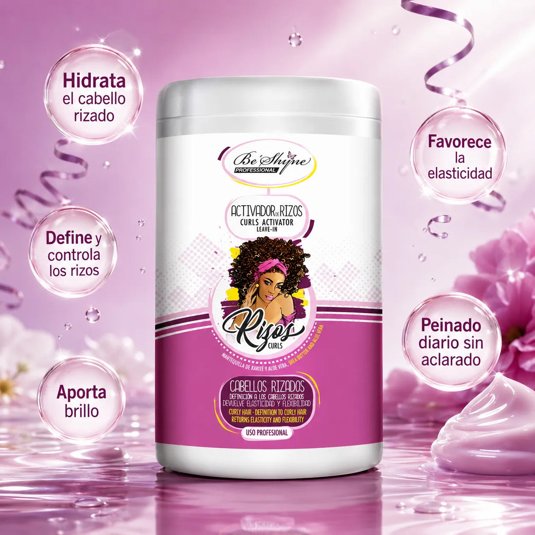 Be´Shyne – Activador de Rizos Leave-In con Karité y Keratina para Cabello Rizado 1000ml