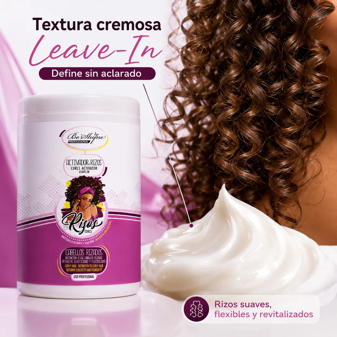 Be´Shyne – Activador de Rizos Leave-In con Karité y Keratina para Cabello Rizado 1000ml