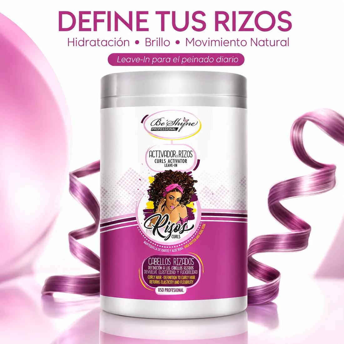 Be´Shyne – Activador de Rizos Leave-In con Karité y Keratina para Cabello Rizado 1000ml