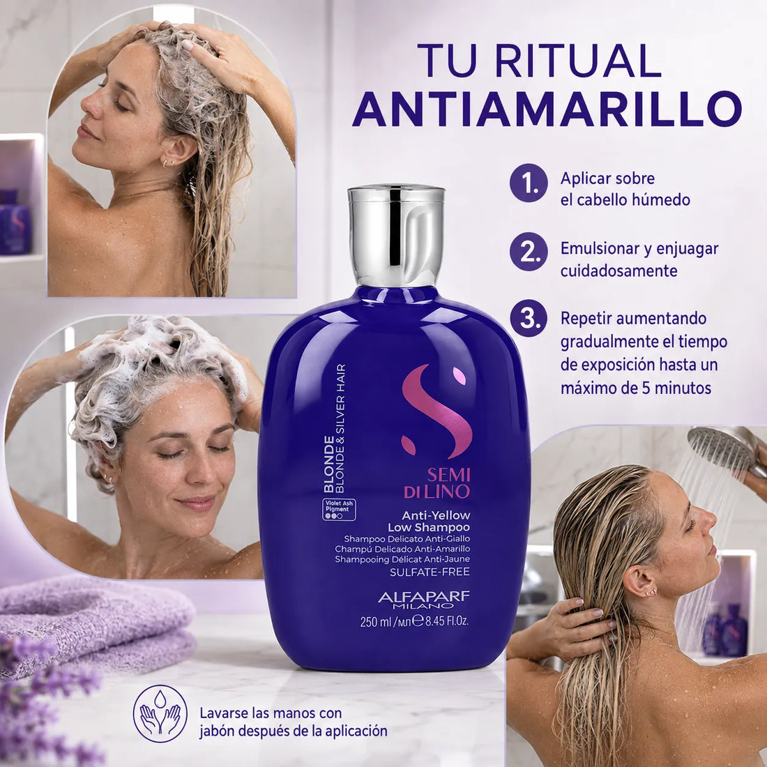 Alfaparf Milano – Champú antiamarillo para cabello rubio y plateado 250/1000 ml