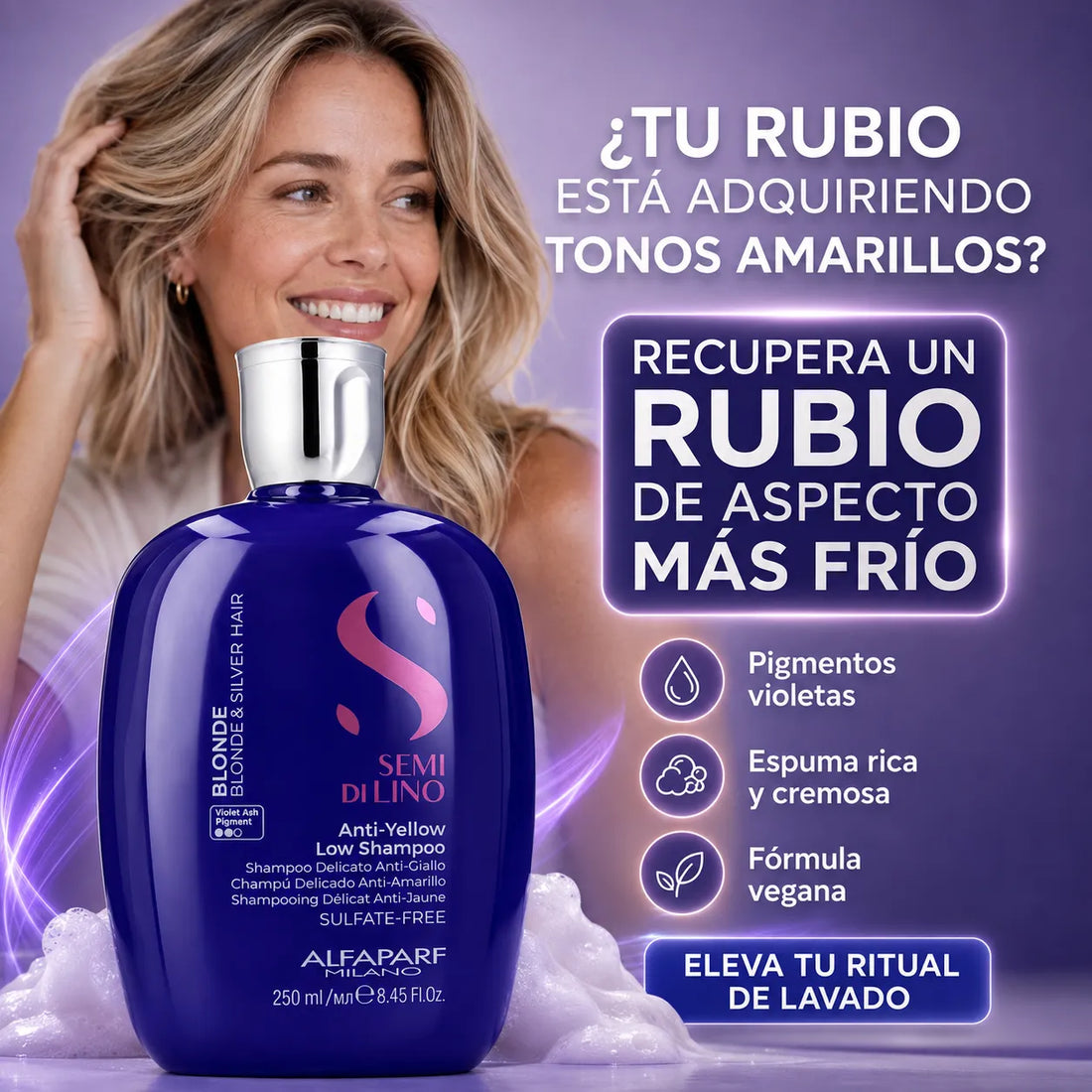 Alfaparf Milano – Champú antiamarillo para cabello rubio y plateado 250/1000 ml