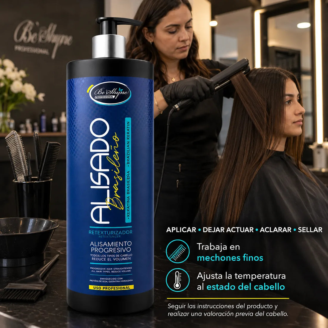 Be´Shyne® – Alisado de Keratina Brasileña Retexturizador para Todo Tipo de Cabello 1000ml