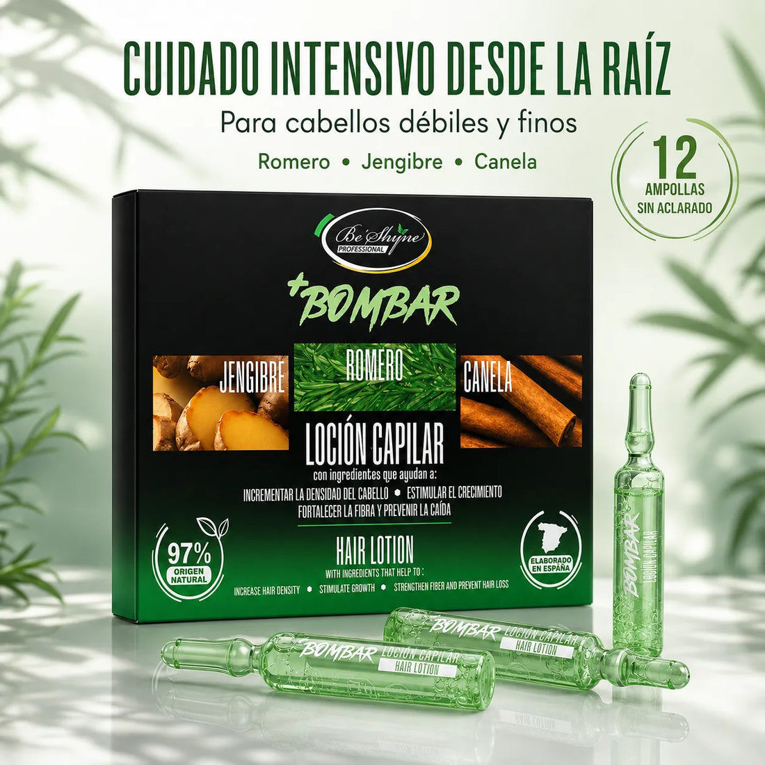 Be´Shyne – Ampollas +Bombar para cabello débil y fino 12 uds.