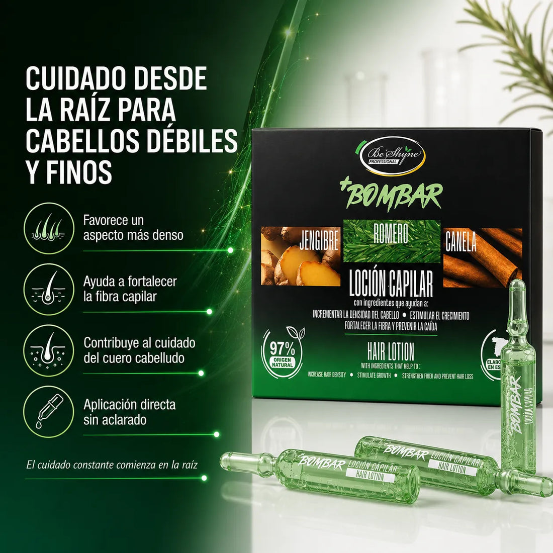 Be´Shyne – Ampollas +Bombar para cabello débil y fino 12 uds.