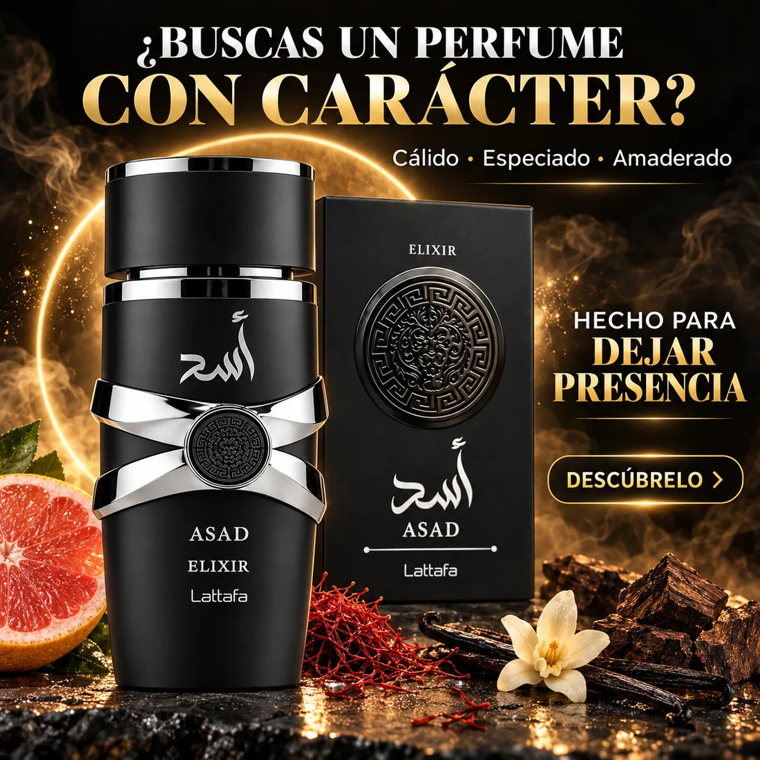 Lattafa – Perfume Árabe para Homem Asad Elixir de Longa Duração 100 ml + Atomizador 5 ml