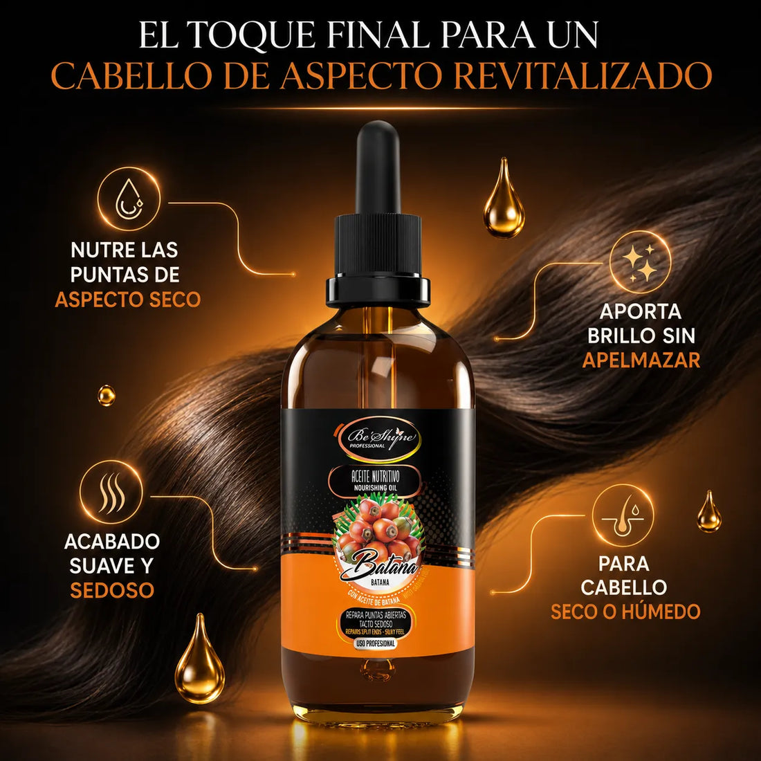 Be'Shyne – Aceite capilar nutritivo con batana para puntas secas 100 ml
