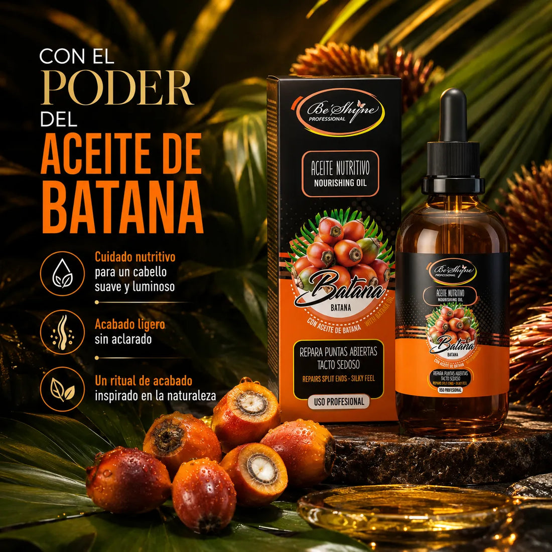 Be'Shyne – Aceite capilar nutritivo con batana para puntas secas 100 ml
