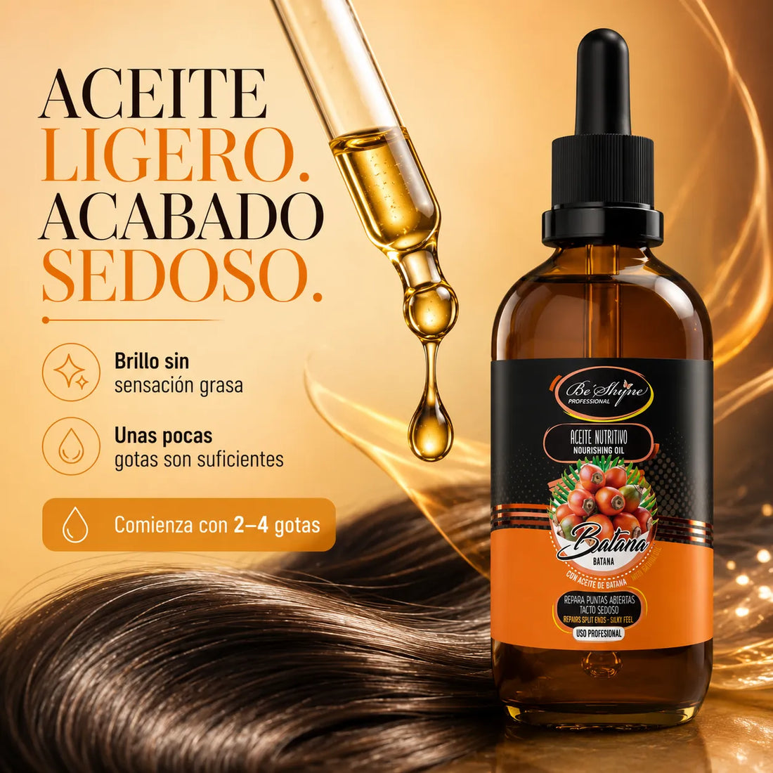 Be'Shyne – Aceite capilar nutritivo con batana para puntas secas 100 ml