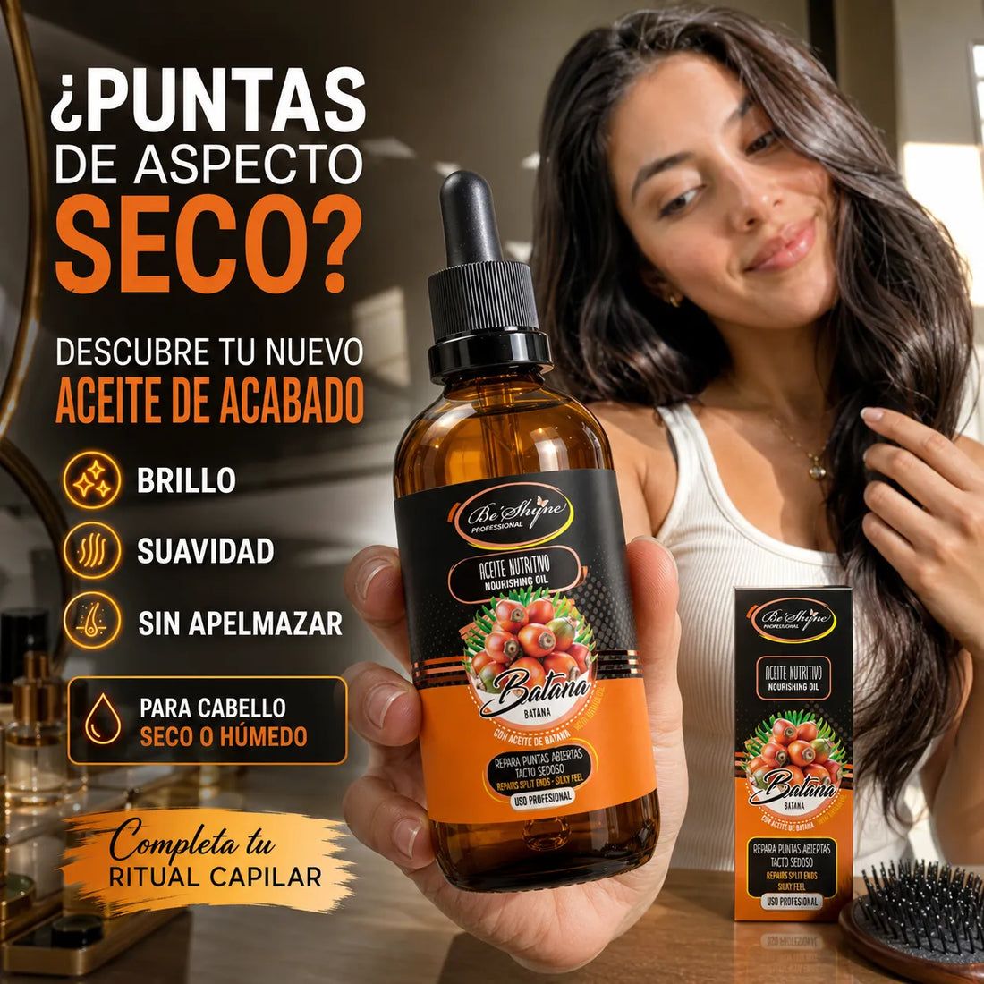 Be'Shyne – Aceite capilar nutritivo con batana para puntas secas 100 ml