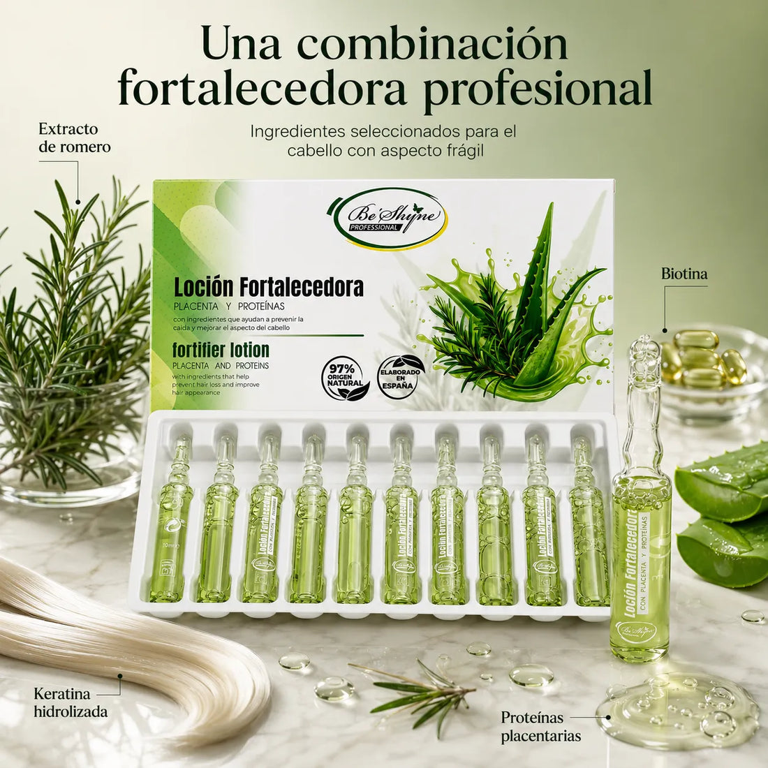 Beshyne – Loção fortalecedora capilar de uso profissional 10 × 10 ml