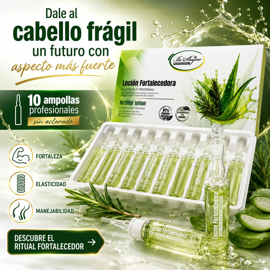 Beshyne – Loção fortalecedora capilar de uso profissional 10 × 10 ml