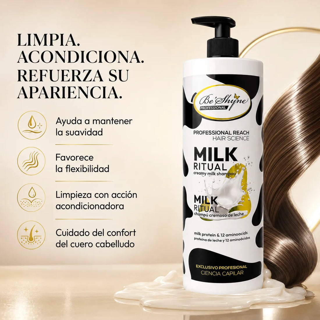 Be'Shyne – Champú acondicionador Milk Ritual para suavidad y equilibrio 1000 ml