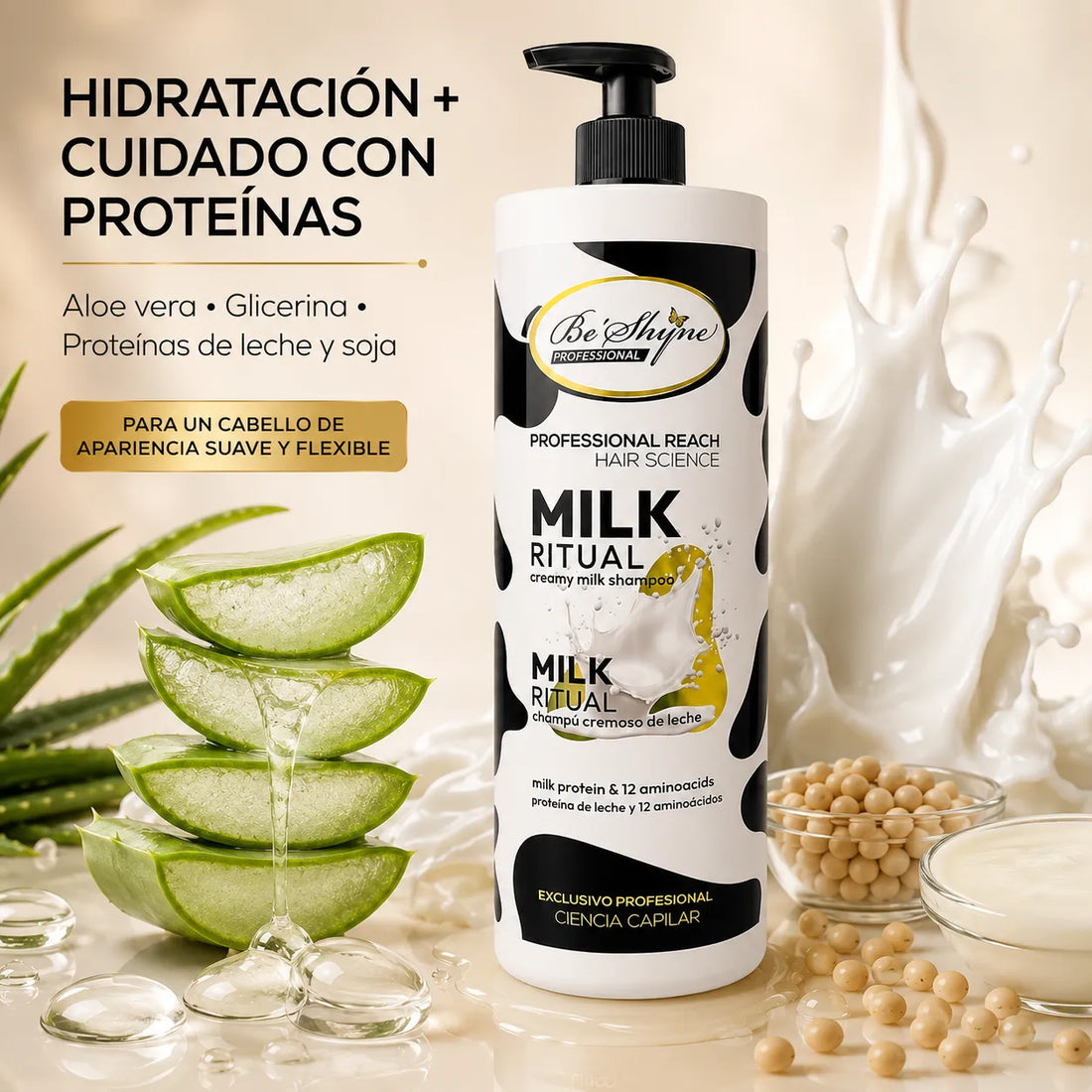 Be'Shyne – Champú acondicionador Milk Ritual para suavidad y equilibrio 1000 ml