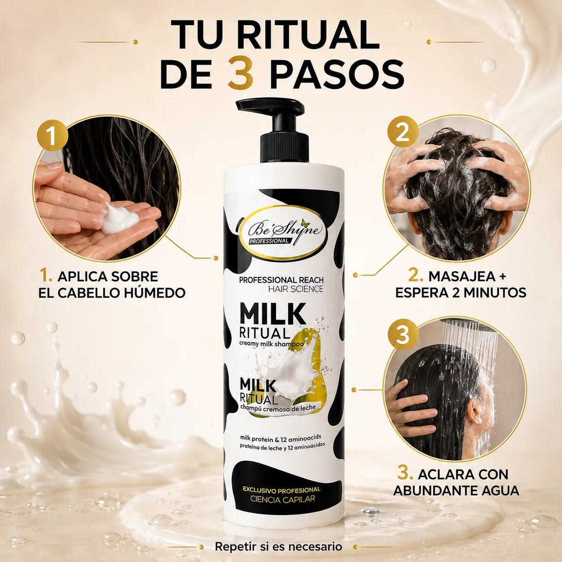 Be'Shyne – Champú acondicionador Milk Ritual para suavidad y equilibrio 1000 ml