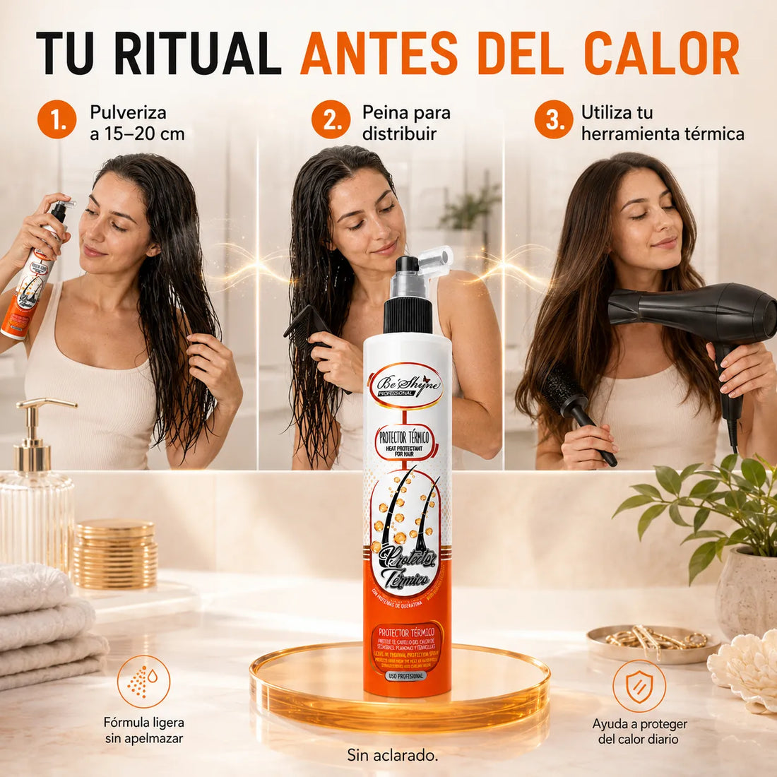 Be'Shyne – Spray Protector Térmico para un Cabello Suave y Manejable 250 ml