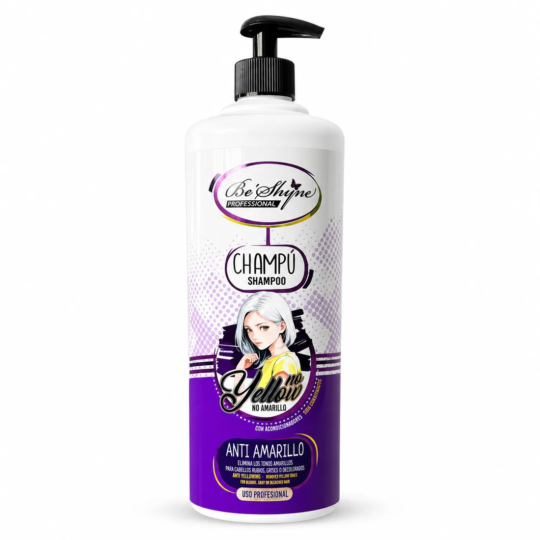 Be’Shyne® – Champú Antiamarillo con Proteína de Trigo para Cabello Rubio, Gris o Decolorado 1000ml