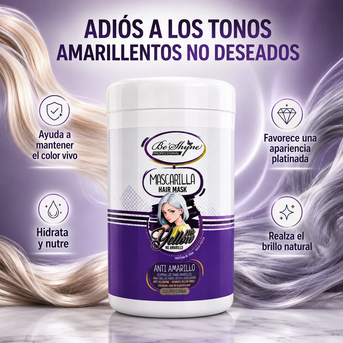Be´Shyne® – Mascarilla Antiamarillo con Proteína de Trigo para Cabello Rubio 1kg