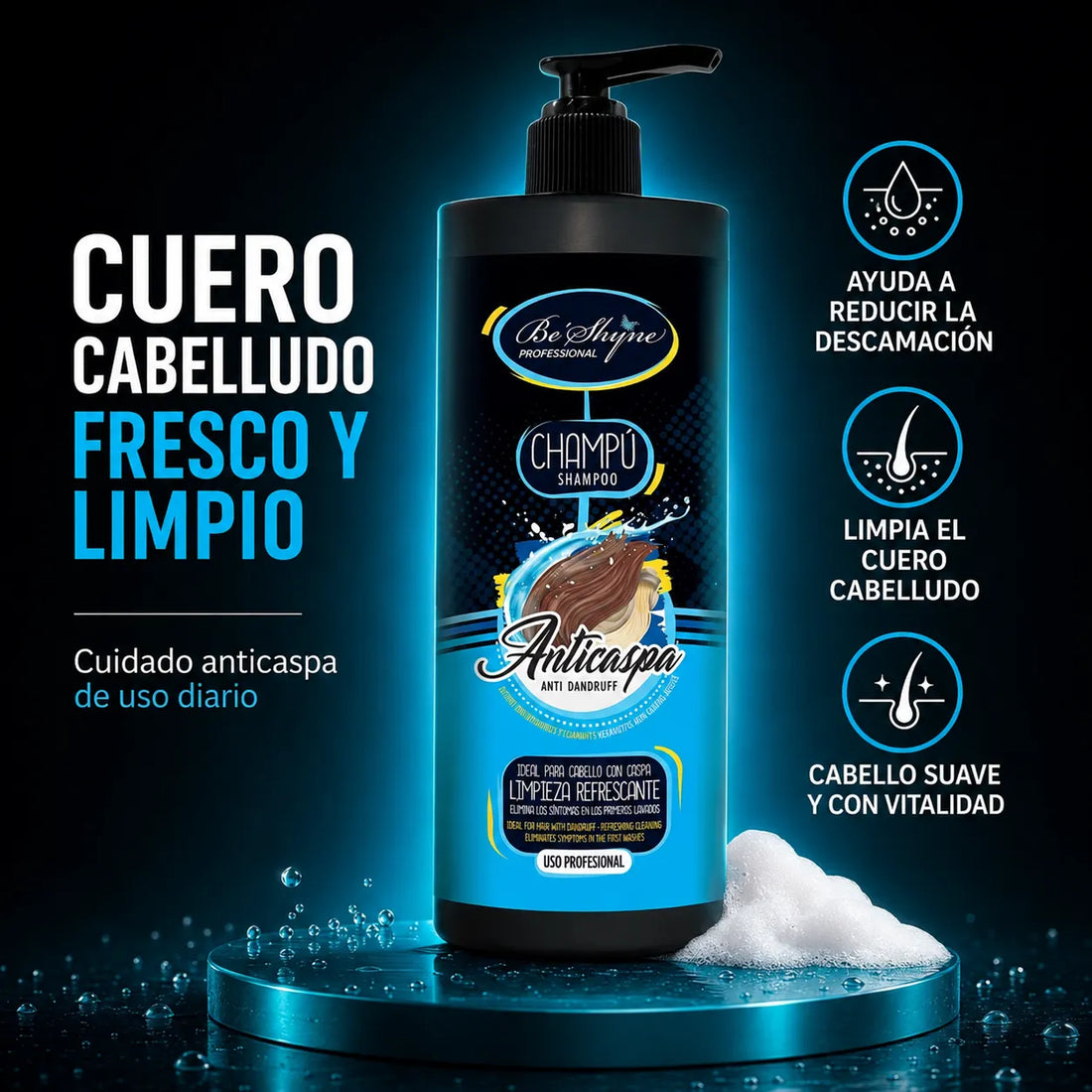 Be´Shyne® – Champú Anticaspa con Piroctona Olamina para Uso Diario 1000ml
