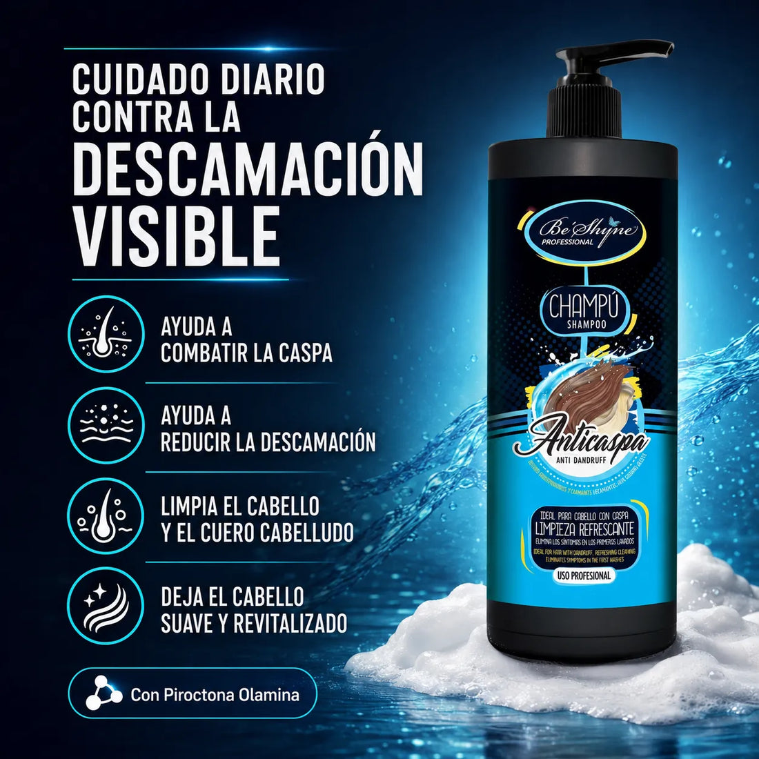 Be´Shyne® – Champú Anticaspa con Piroctona Olamina para Uso Diario 1000ml