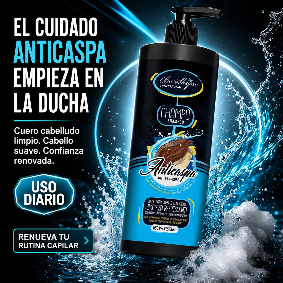 Be´Shyne® – Champú Anticaspa con Piroctona Olamina para Uso Diario 1000ml