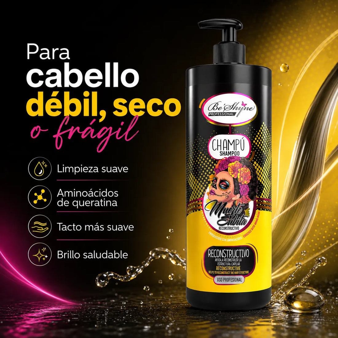 Be´Shyne® – Champú Reconstructivo con Aminoácidos de Queratina para Cabello Dañado 1L