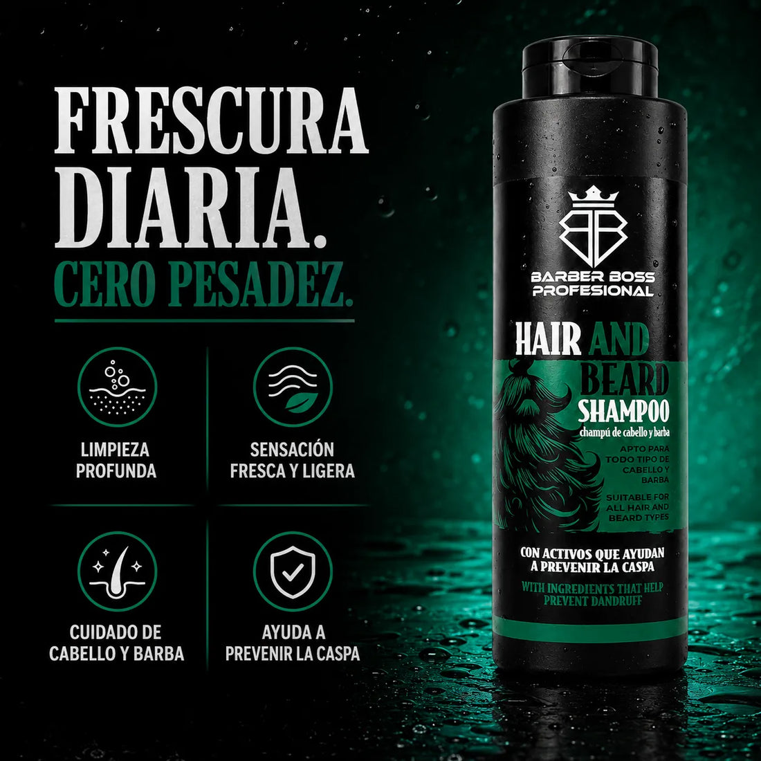 Barber Boss – Champú para Cabello y Barba con Frescor y Ligereza 500ml