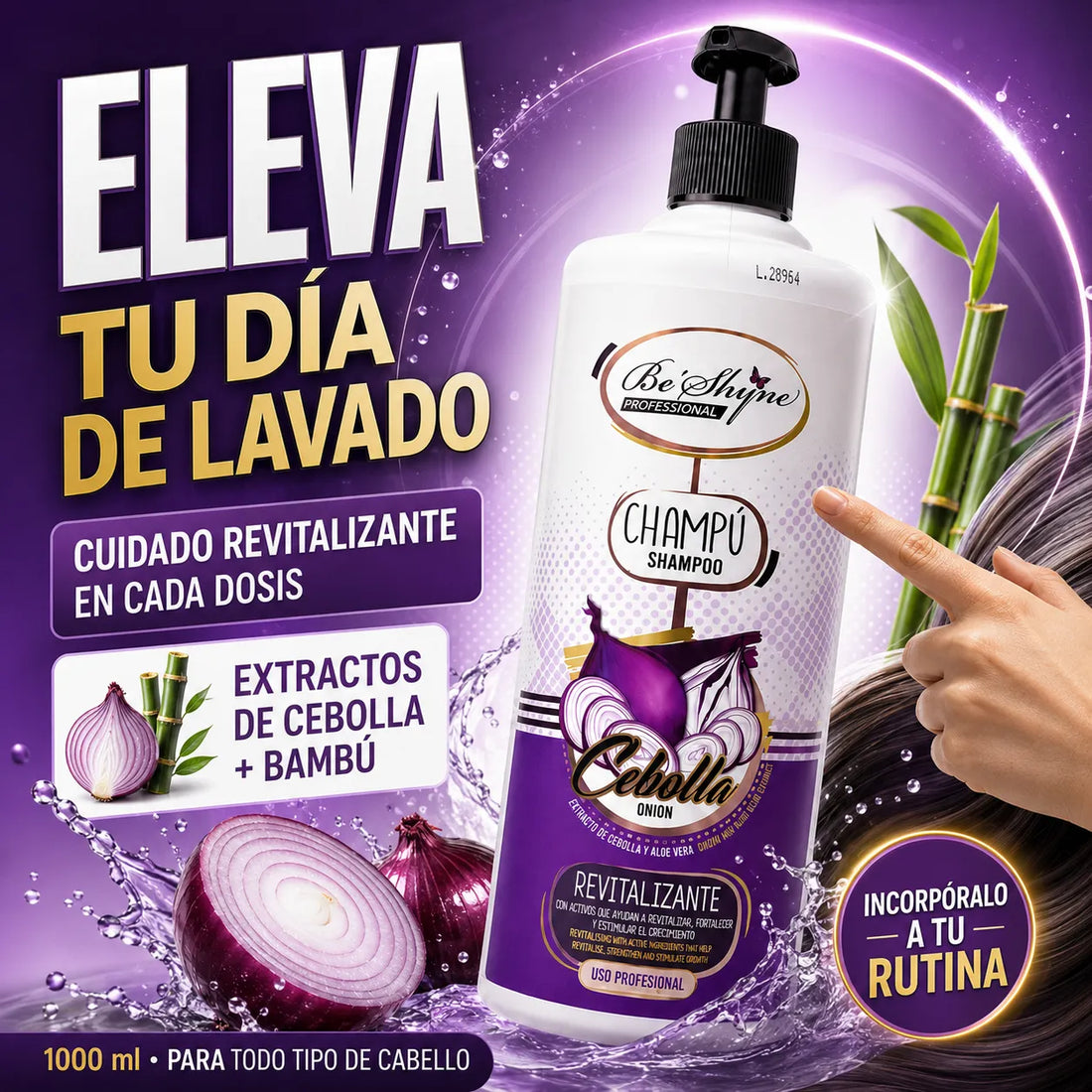 Be´Shyne® – Champú Revitalizante de Cebolla para Todo Tipo de Cabello 1000ml