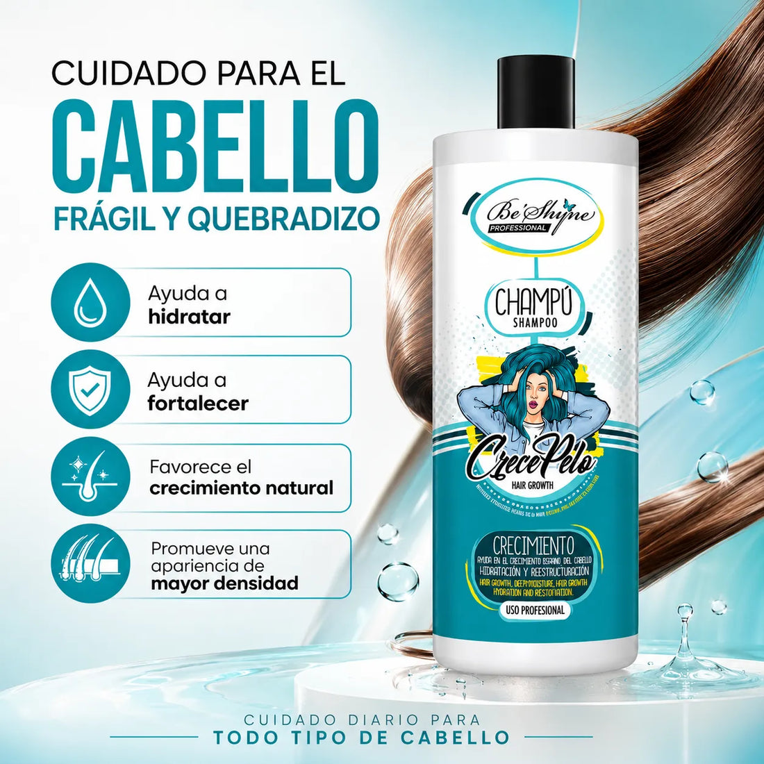 Be´Shyne – Champú Crece Pelo con Biotina para Todo Tipo de Cabello 1000ml