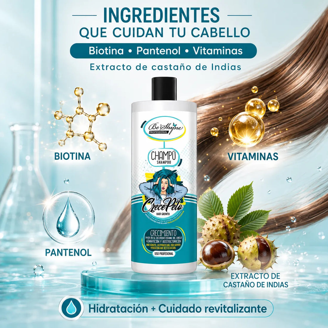 Be´Shyne – Champú Crece Pelo con Biotina para Todo Tipo de Cabello 1000ml