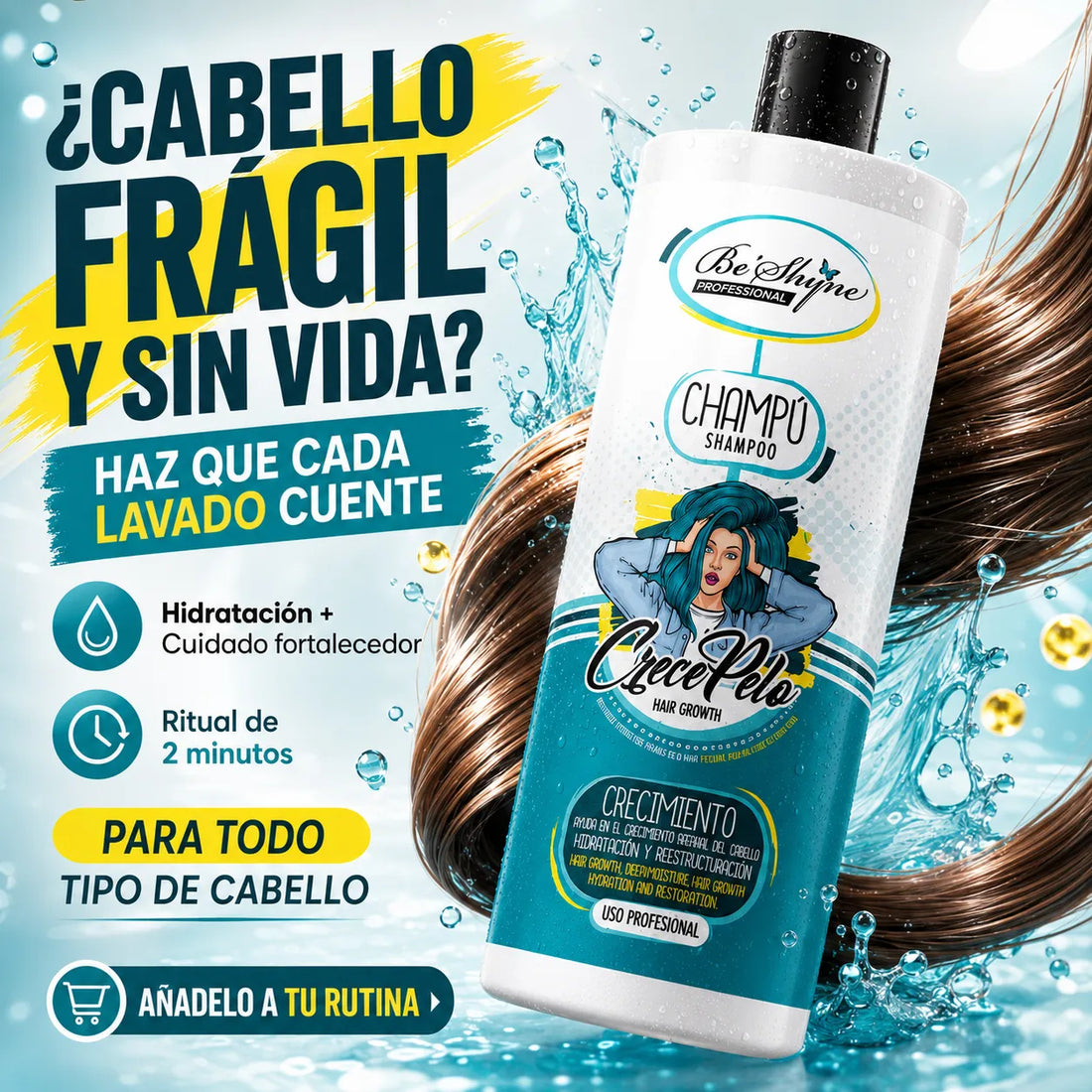 Be´Shyne – Champú Crece Pelo con Biotina para Todo Tipo de Cabello 1000ml