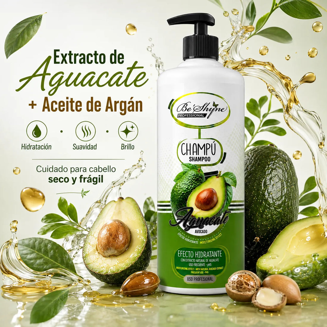 Be´Shyne® – Champú Hidratante de Aguacate para Cabello Seco y Frágil 1000ml
