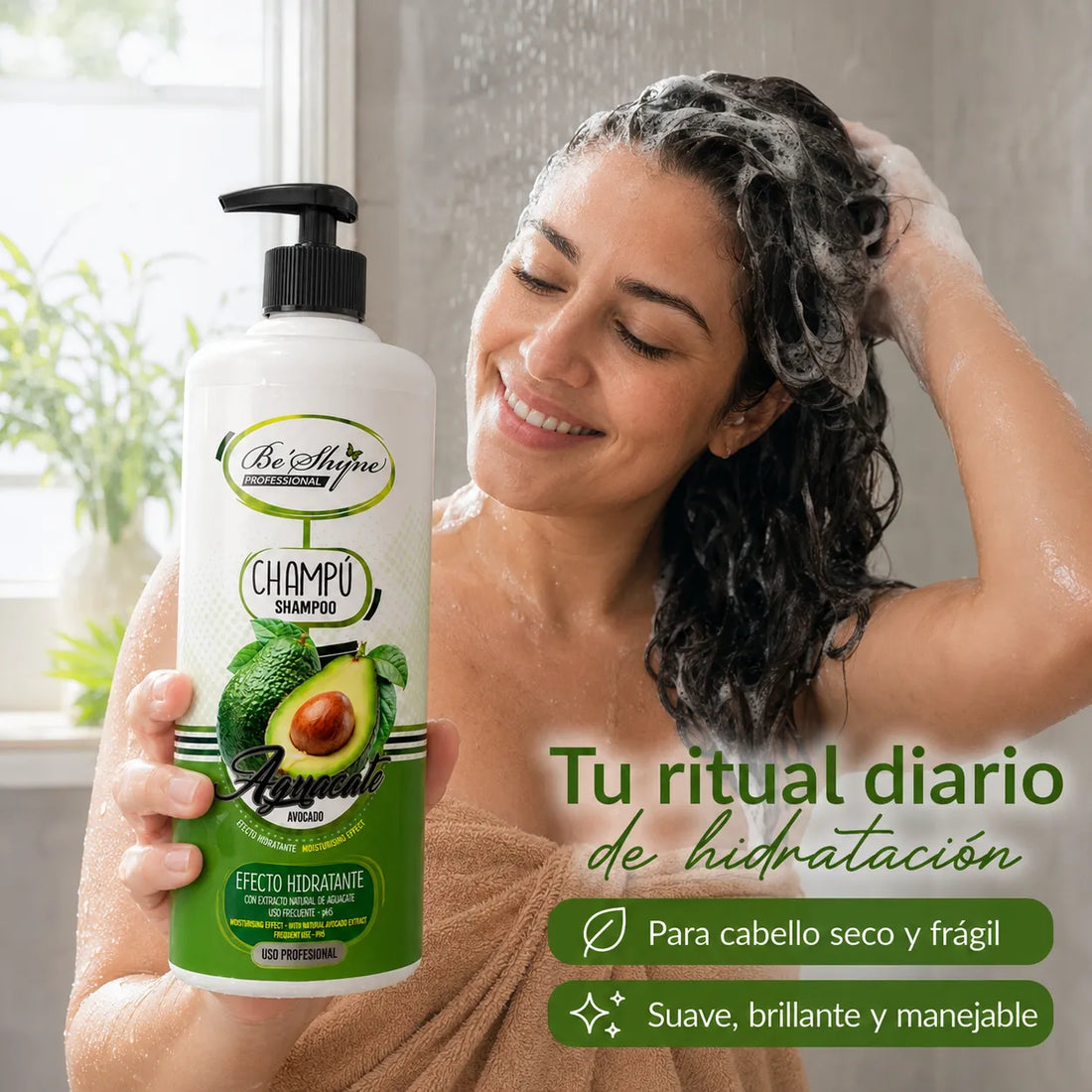 Be´Shyne® – Champú Hidratante de Aguacate para Cabello Seco y Frágil 1000ml